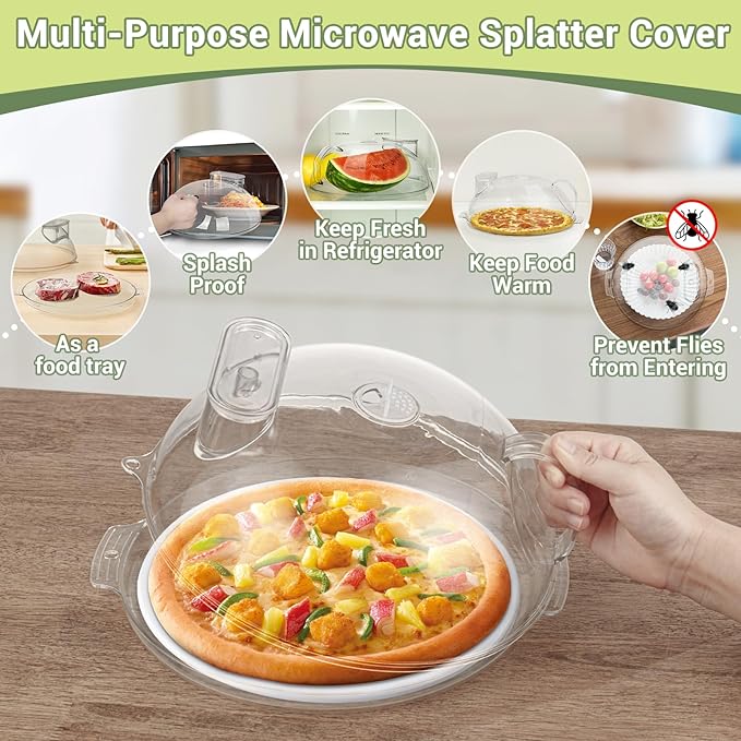 Microwave Splatter Cover,Protect Food Splashes,Dish Bowl Plate Serving Lid with Handle,BPA-Free,Clear Safe Plastic,Microwave Cover for Food,10 Inch