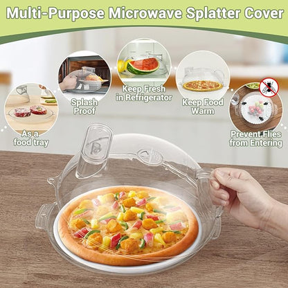 Microwave Splatter Cover,Protect Food Splashes,Dish Bowl Plate Serving Lid with Handle,BPA-Free,Clear Safe Plastic,Microwave Cover for Food,10 Inch