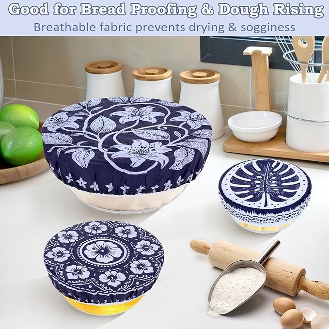 5-Size Reusable Beeswax Bowl Covers for Bread Proofing, Cotton Cloth Flexible Beeswax Wraps for Food Storage(Blue Lily) - Image 4