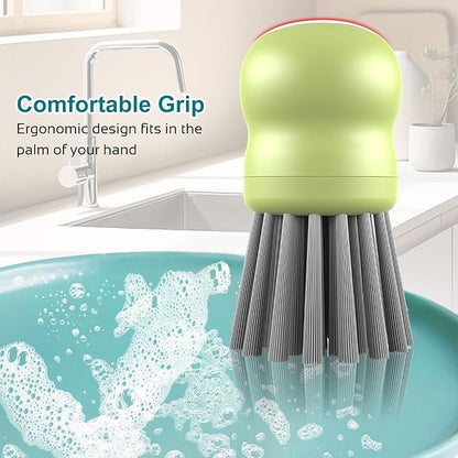 Mini Dish Brush for Cleaning Chicken Shredder, Palm Brush Dish Scrubber with Ergonomic Grip, Kitchen Brush for Washing Dishes, Pans, Pots, Sink (4, Matcha)