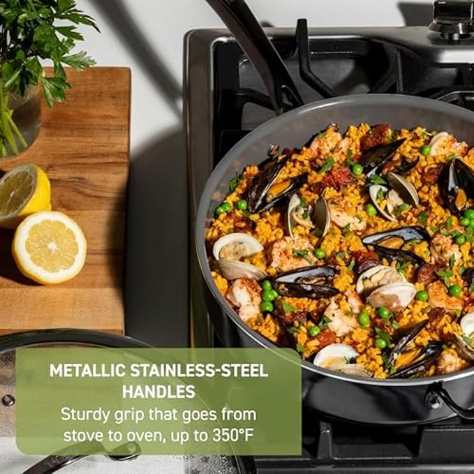 T-Fal Preserve Ceramic Nonstick Saute Pan with Lid 5.5 Qt, Oven and Broiler Safe up to 350°F Cookware, Frying Pan, Stay-Cool Handle, Skillet Pots and Pans, Black - Image 4