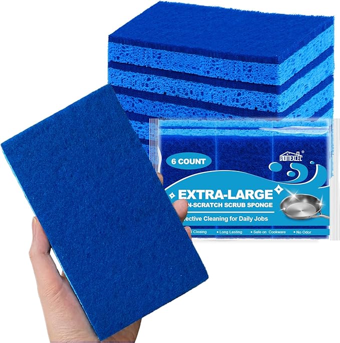 HOMEXCEL Extra Large Dish Sponge for Cleaning, Safe on Non-Stick Cookware, XL Non-Scratch Sponges Kitchen 6 Count, Dual Sided Scrub Sponges for Kitchen, Household, Bathroom and More by HOMEXCEL