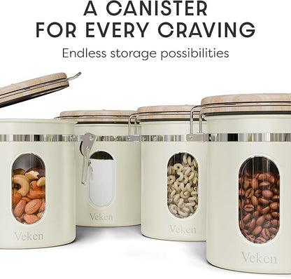 Veken Coffee Sugar Canister with Window, Airtight Stainless Steel Kitchen Food Storage Container with Lids, Date Tracker and Scoop for Grounds Coffee, Beans, Tea, Flour, Cereal Jars, 16OZ, Cream - Image 8