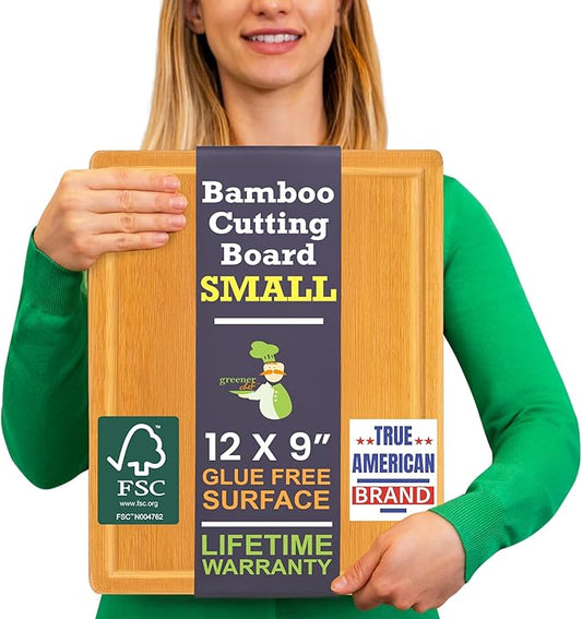 Small Bamboo Cutting Board – 12 Inch Wood Cutting Boards for Kitchen with Glue-Free Surface™ & Juice Groove – Non-Toxic, FSC-Certified, Durable Wooden Chopping Board - Rectangle by GreenerChef
