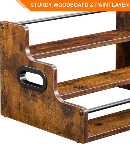 YQBRAO [Upgraded Rustic Wood Liquor Bottle Display Shelf, 3-Tier Liquor Shelf for Bar Counter, Coffee Syrup Rack Organizer with Handles & Metal Guardrail, Bar Bottle Stand for Home, Kitchen, Cafe