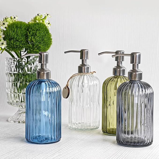 JASAI 18Oz Navy Blue Glass Soap Dispenser for Kitchen & Bathroom, Refillable Kitchen soap Dispenser with Vertical Stripe, Bathroom Soap Dispenser for Dispense Hand soap& Dish Soap. - Image 7