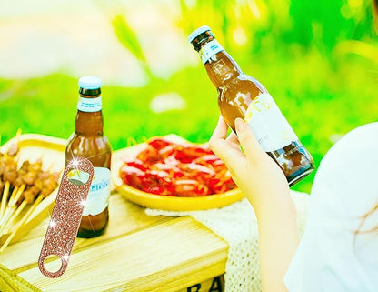 Rose Gold Beer Bottle Opener Diamond Bling Beer Bottle Opener - Sparkling Crystal Pink Opener for Women, for Home, Party, Wedding - 2Pcs, Handmade Set