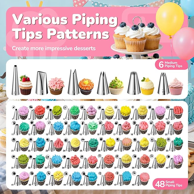Cake Decorating Tools Supplies Kit: 164pcs Baking Accessories, Dessert Piping Syringe and Icing Tips Set - Puffs Cupcake Frosting Piping Bakery Set for Adults Beginners or Professional, Pink - Image 3