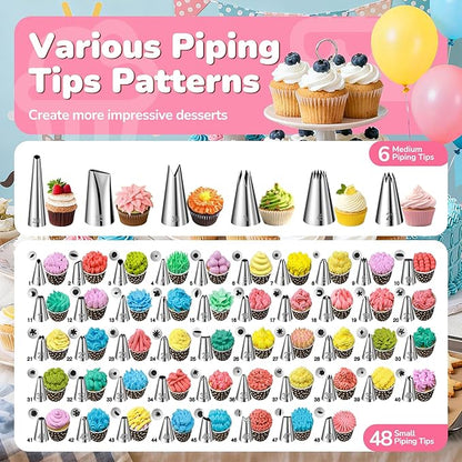 Cake Decorating Tools Supplies Kit: 164pcs Baking Accessories, Dessert Piping Syringe and Icing Tips Set - Puffs Cupcake Frosting Piping Bakery Set for Adults Beginners or Professional, Pink - Image 3