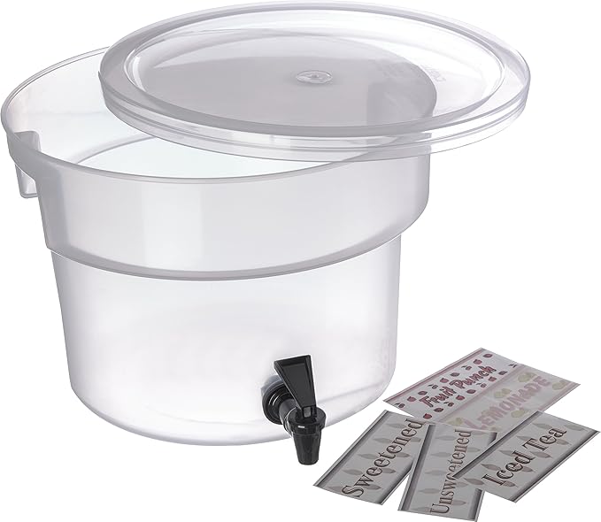 Carlisle FoodService Products Round Beverage Dispenser Drink Dispenser with Spigot for Catering, Plastic, 3 Gallons, Clear by CarlisleFoodServiceProducts