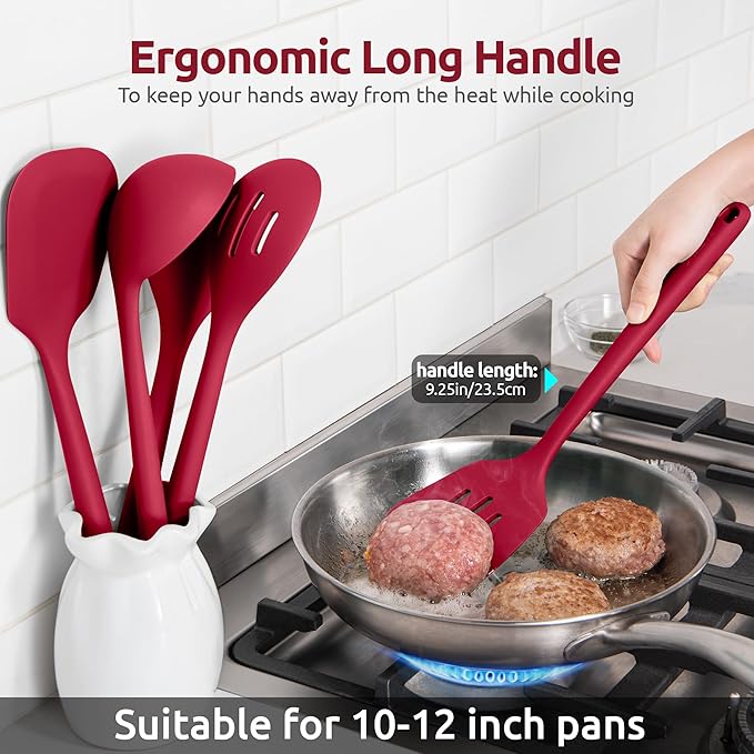 Silicone Kitchen Cooking Utensil Set: U-Taste High Heat Resistant 13.6in Long Kitchen Gadgets, BPA Free Non Stick Rubber Cook Accessories For Stir Frying, Serving, Basting, Mixing (5 Pieces, Red) - Image 6