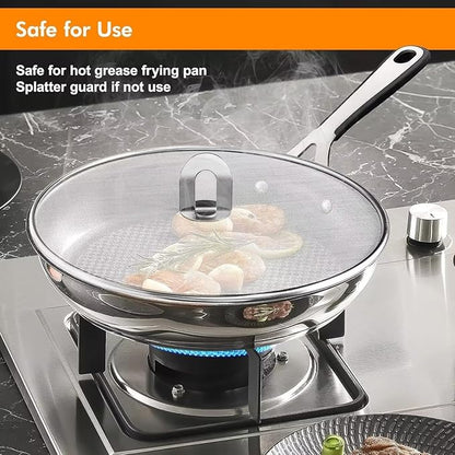 Homestia Splatter Screen for Kitchen, Stainless Steel Fine Mesh Splatter Screen for Frying Pan, 10, 13 Inch Grease Splatter Guard with Fold Flat Knob (2 Pieces) - Image 7