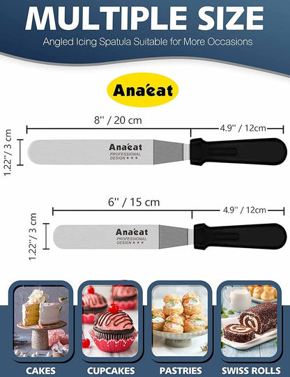 Anaeat Icing Spatulas, Set of 2 Professional Cake Angled Offset Spatula with 6", 8" Stainless Steel Blades - Thickened Frosting Knife with Durable Plastic Handle for Cake Decorating Pastry & Baking - Image 6