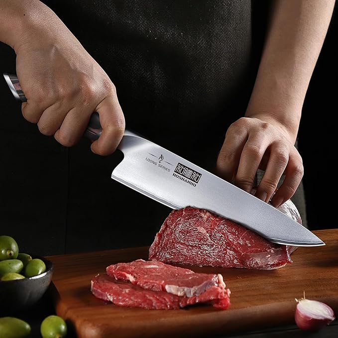 HOSHANHO 7 Pieces Kitchen Knife Set, Japanese High Carbon Stainless Steel Magnetic Knife Block Set, Ultra Sharp Chef Knives Sets with Ergonomic Pakkawood Handle - Image 5