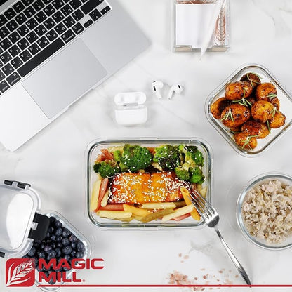 Magic Mill Premium Borosilicate Glass Food Storage Containers with lids Set | 24pc Sets with 12 Bowls & 12 Airtight Locking Lids for Lunch & Meal Prep, Safe for Oven, Freezer, Dishwasher, BPA-Free - Image 6