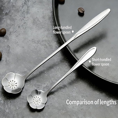 12 Pcs Flower Coffee Tea Spoons Set with Storage Bag, 4 Long & 8 Short Stainless Steel Teaspoons for Sugar Dessert Ice Cream Stirring, Cute Fancy Tableware for Tea Party Kitchen Cafe Bar(Silver)