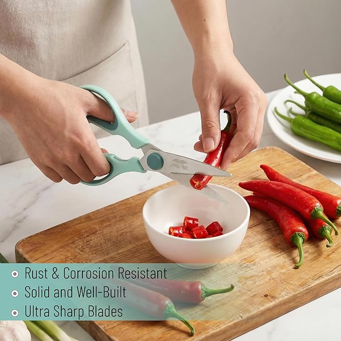Mr. Pen- All Purpose Kitchen Shears with Protective Sheath, 8 Inch, Dishwasher Safe, Stainless Steel Food Scissors with Micro-Serrated Blades, Durable Utility Kitchen Shears, Teal - Image 4