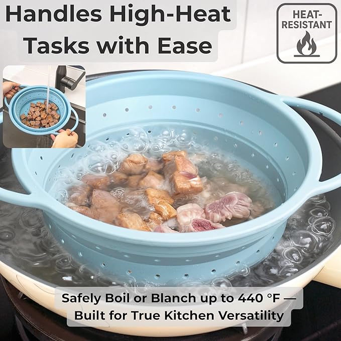 Silicone Colander Set – Collapsible Platinum Silicone Strainer with Stainless Steel Rim, Space-Saving & Heat-Resistant, Dishwasher Safe, BPA-Free by SelectShen™ (3 Pack) - Image 3