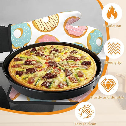 Pink Doughnut Oven Mitts and Pot Holders Set,Kitchen Oven Gloves and Pot Holder with Heat Resistant Non Slip for Cooking Baking Grilling(4 Piece Set)
