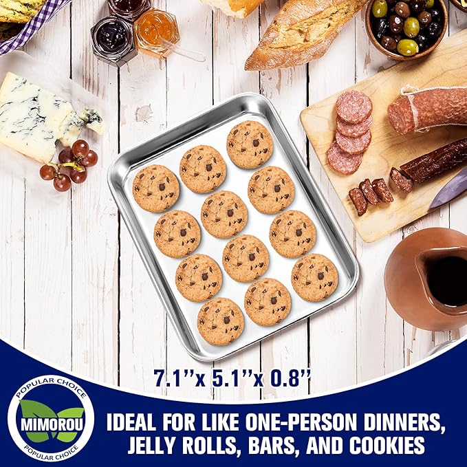 Mimorou 12 Pcs Baking Sheet Stainless Steel Cookie Small Metal Sheet Pans Professional Rectangle Oven Trays Kitchen Baking Cooking Oven and Toaster, Dishwasher Safe