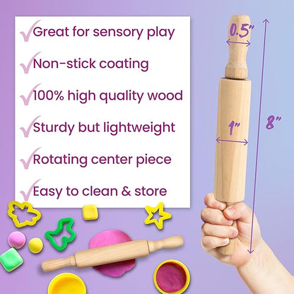 8-Inch Premium Kids Mini Rolling Pins (6-Pack) Splinter-Free, Non-Stick Hardwood for Baking, Sensory Crafts, Play-Doh, Clay, Therapeutic Fine Motor Skills for Toddlers, Great Gift for Children - Image 4