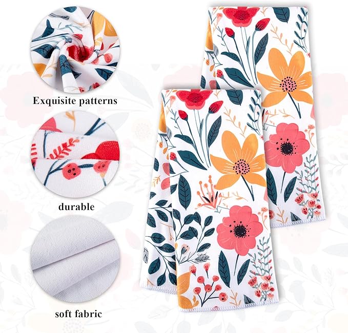 4 Pcs Kitchen Stuff, Wild Floral Kitchen Oven Mitts, Pot Holders Sets with Microfiber Kitchen Towels,Kitchen Accessories, Gifts for Women