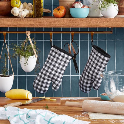 KITCHENAID Gingham Oven Mitt 2-Pack Set, Matte Black, 7"x13" - Image 2