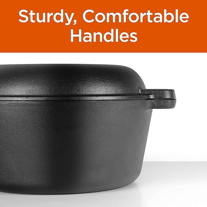 Commercial Chef 2-in-1 5-Qt. Dutch Oven with 10.25-Inch Skillet Lid, Pre-Seasoned Cast Iron, Works on All Cooktops Including Induction, Outdoor Cookware for Campfires or Grills, CHFL508 - Image 7