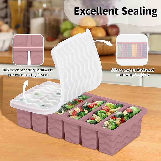 3-Pack Silicone Freezer Trays with Lid,2 Large 2-Cup(500ml)&4 Medium 1-Cup(250ml)&6 Small 1/2-Cup(125ml) Soup Freezer Container Molds,Ice Cube Tray For Meal Prep&Freezing Soup,Stews,Sauces