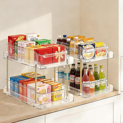 LAREKUN4pack 2-Tier Organizer & Storage Unit Stackable Bathroom Cabinet Organizer Pull-Out Kitchen Pantry Organizer & Storage System Suitable for Countertops, Pantries, Kitchens, Bathrooms
