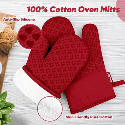 Oven Mitts and Pot Holders 4 Sets, Heat Resistant 500 ℉ Oven Mitt and Pot Holder,Oven Glove&Potholders with Non-Slip Silicone Surface,Kitchen Essentials for Cooking/Baking/BBQ-Red - Image 3
