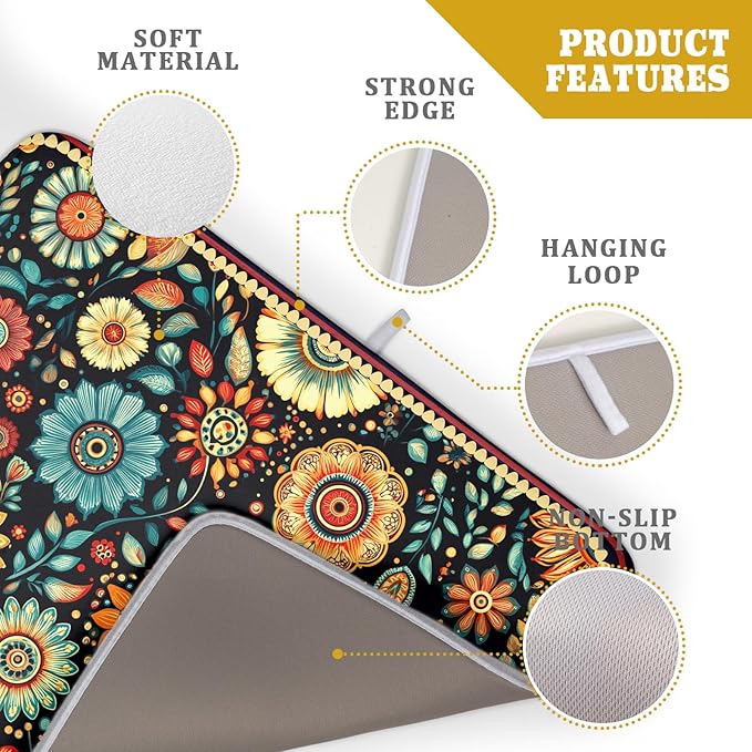 Boho Floral Dish Drying Mat for Kitchen Counter Absorbent Microfiber Flowers Drying Pad 18 X 24 In - Image 4