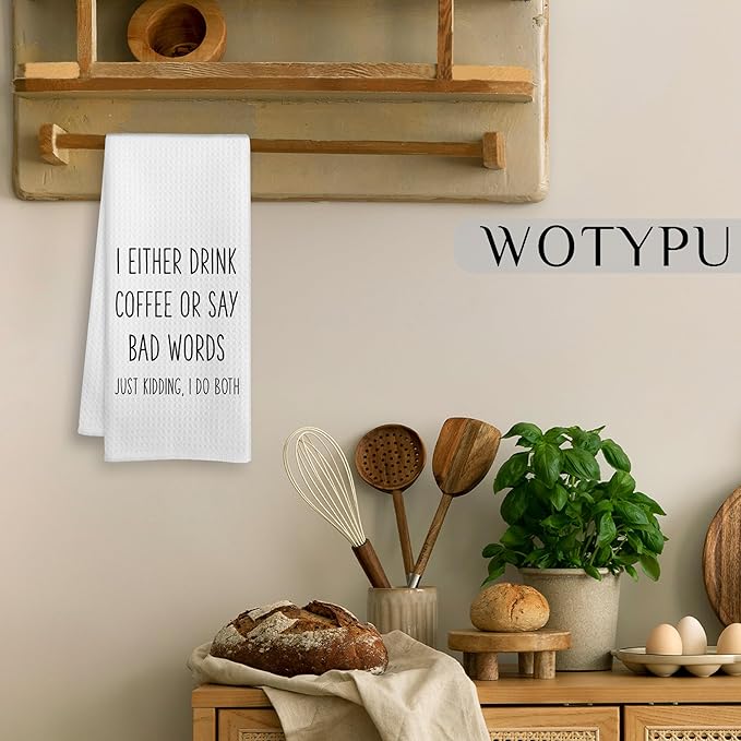 Funny Coffee Kitchen Towels, Coffee Lover Gifts Dish Tea Bar Towels, Funny Sarcastic Gifts Decorative Hand Towel for Kitchen Cafe Shop, 16x24 Inch