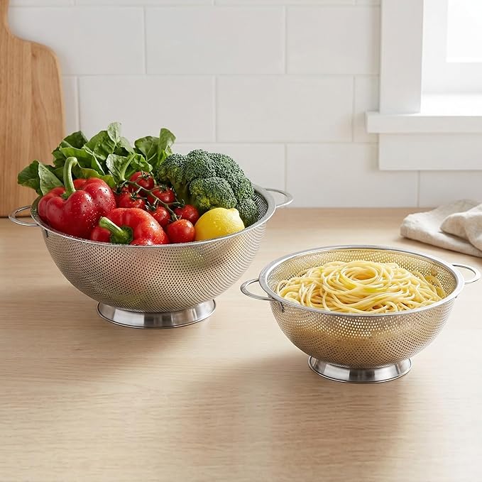 Kaishun Stainless Steel Colander and Strainer Set(5-Quart and 3-Quart), Strainer for Kitchen Food, Dishwasher Safe