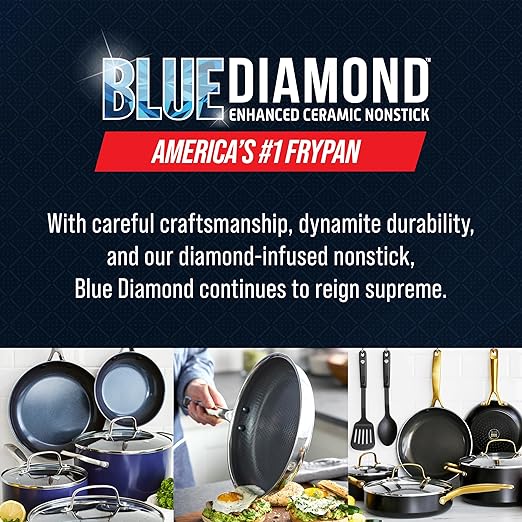 Blue Diamond Hybrid Nonstick Stainless Steel 4QT Saute Pan with Glass Lid, PFAS-Free Ceramic Diamond Bond, Deep Jumbo Skillet, Induction Ready, Dishwasher & Metal Utensil Safe, Stay-Cool Handle - Image 7