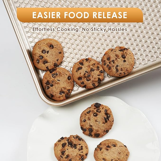 Baking Sheet Pan Set of 3, Nonstick Carbon Steel Cookie Sheets with Texture, Commercial Half/Quarter/Jelly Roll Pans Replacement Toaster Oven Tray, Heavy Duty & Easy Clean, Champagne Gold - Image 6