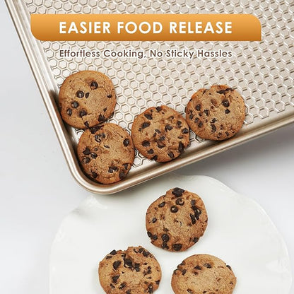 Baking Sheet Pan Set of 3, Nonstick Carbon Steel Cookie Sheets with Texture, Commercial Half/Quarter/Jelly Roll Pans Replacement Toaster Oven Tray, Heavy Duty & Easy Clean, Champagne Gold - Image 6