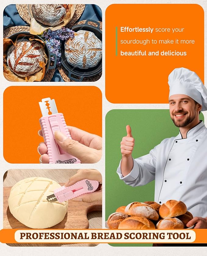 Bread Lame Sourdough Bread Baking Supplies Bread Cutter, Extractable & Magnetic Dough Cutter for Sourdough Bread, Pizza Dough and Baking Supplies, Scoring Patterns booklet & 5 Razor Blades