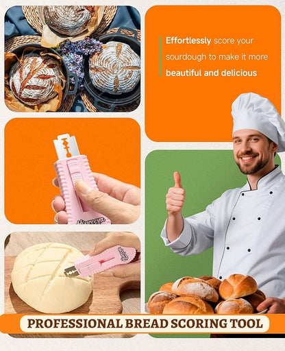 Bread Lame Sourdough Bread Baking Supplies Bread Cutter, Extractable & Magnetic Dough Cutter for Sourdough Bread, Pizza Dough and Baking Supplies, Scoring Patterns booklet & 5 Razor Blades