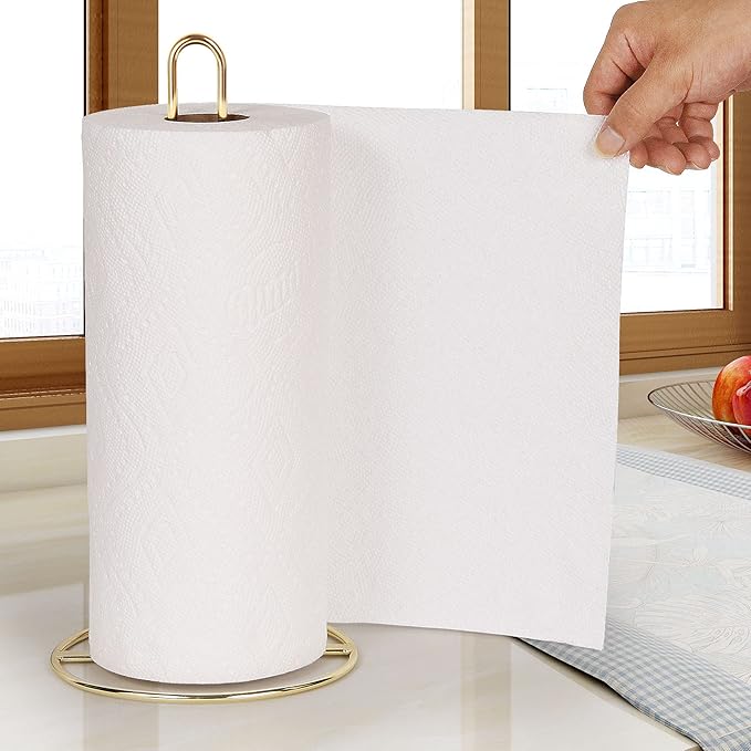 Gold Paper Towel Holder Countertop, OBODING, Kitchen Paper Towel Stand Holder for Kitchen Organization and Storage, Paper Towel Holders for Standard and Large Size Rolls (Gold) - Image 4
