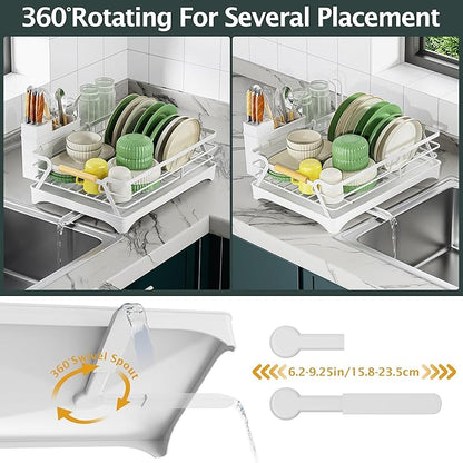 Epicano Dish Drying Rack for Kitchen Counter,Space-Saving Dish Rack,Rustproof Dish Drainer with Utensil Holder and Knife Slots for Sink,Kitchen Drying Rack with Wooden Handle and Cup Holder,White - Image 6