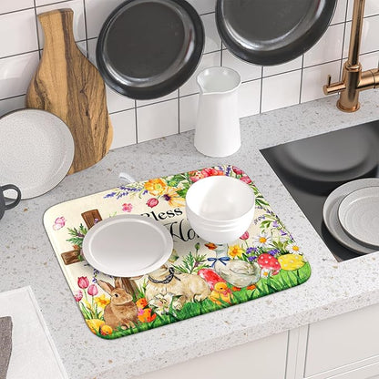 Easter Farmhouse Dish Drying Mat Funny Animal Dish Pad for Kitchen Counter Small 16 X 18 - Image 6