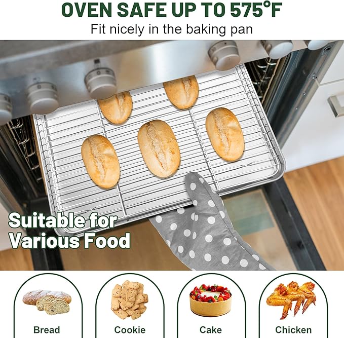 TeamFar Cooling Rack, 15.3” x 11.1” Stainless Steel Wire Baking Rack for Cooking Roasting Grilling, Fit for Oven Pan, Oven & Dishwasher Safe, Non-toxic & Heavy-Duty, 2PCS - Image 4