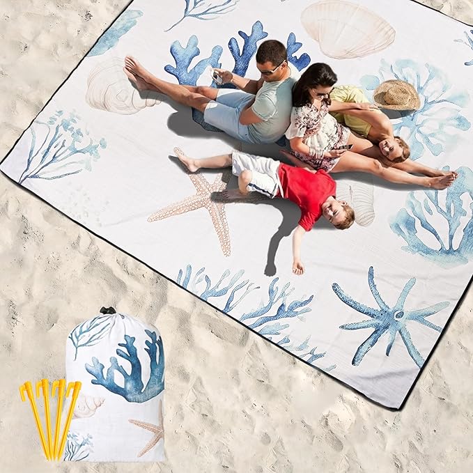 WIWIGO Beach Blanket Waterproof Sandproof Beach Mat 79" X 83"/10'x9'for 2-8 Adults Quick Drying Outdoor Picnic Mat Beach Accessories for Travel, Camping, Hiking - Image 6