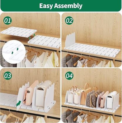 SPACEKEEPER Shelf Divider for Closet, Adjustable Purse Organizers Handbag Separators Storage Organizer Bookshelf Separator Dividers in Bedroom Office Kitchen Bathroom, White - Image 7