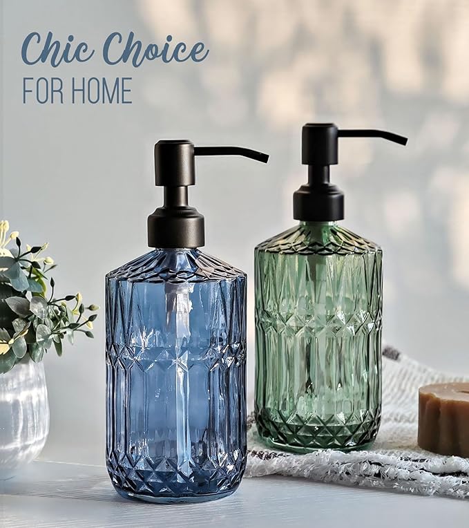 JASAI 18Oz Blue Soap Dispenser with Black Rust Proof Pump, Refillable Bathroom soap Dispenser with Thick Glass, Kitchen Soap Dispenser for Hand soap & Dish Soap.(Blue) - Image 7