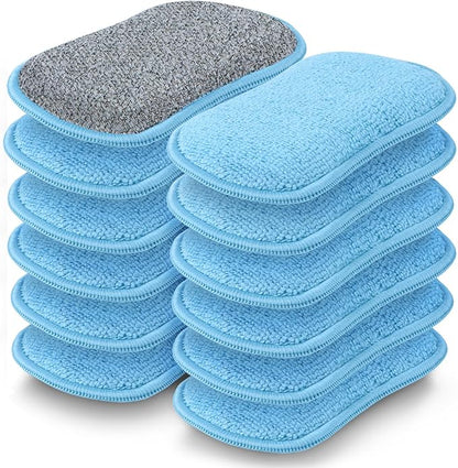 GLIMGLINT 12Pack Dish Sponges Kitchen, Non-Scratch Microfiber Sponges for Cleaning, Reusable Dish Sponge for Dishes, Pots and Pans,Blue