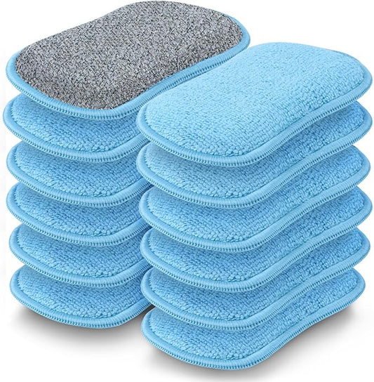 GLIMGLINT 12Pack Dish Sponges Kitchen, Non-Scratch Microfiber Sponges for Cleaning, Reusable Dish Sponge for Dishes, Pots and Pans,Blue