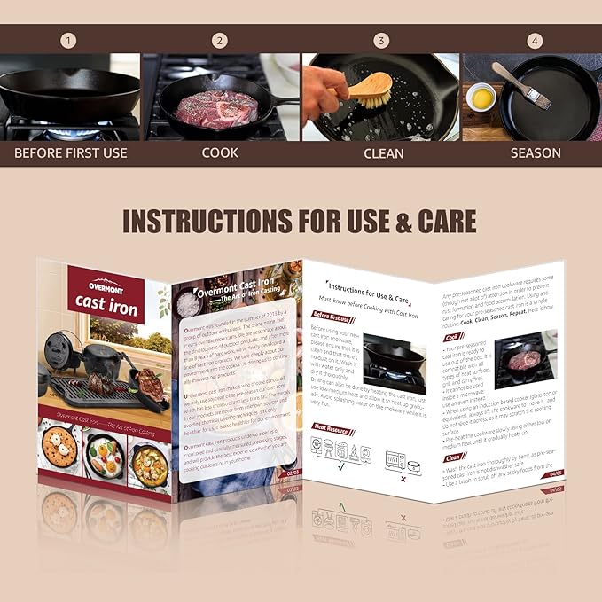 Overmont 2-in-1 Cast Iron Dutch Oven - 5QT Pre-Seasoned All-in-One Casserole Braising Pan with Skillet Lid Cookbook & Silicone Handle Covers - Heavy Duty Oven-Safe Pot for Bread Baking Frying Camping - Image 5
