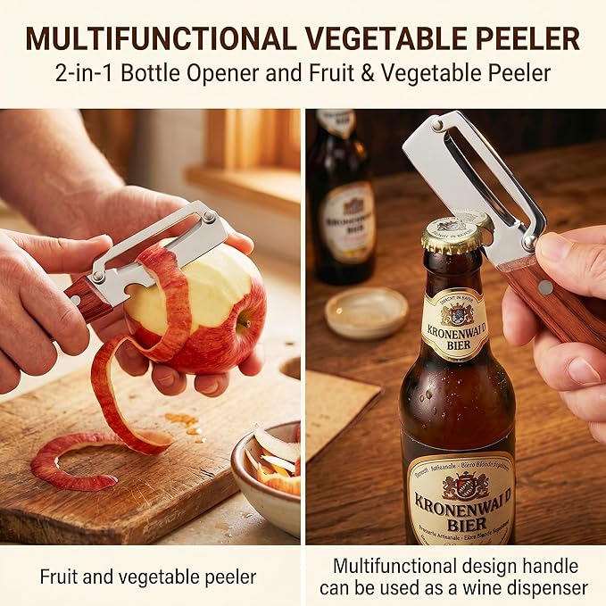 Multifunctional Vegetable Peeler for Kitchen & Bottle Opener,2 in 1 Stainless Steel Paring Knife for Fruit Veggie,Kitchen Gadgets for Sugar Cane Potato Fruit Pineapple Pumpkin Veggie Peeler(2 PCS) - Image 3